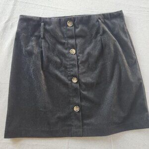 Black Corduroy Button-Front Skirt
